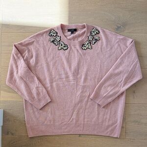 J. Crew Pink Floral Embellished Sweater